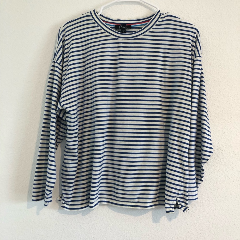 AYR Striped Long-Sleeve Crewneck Shirt - Navy & White Medium
